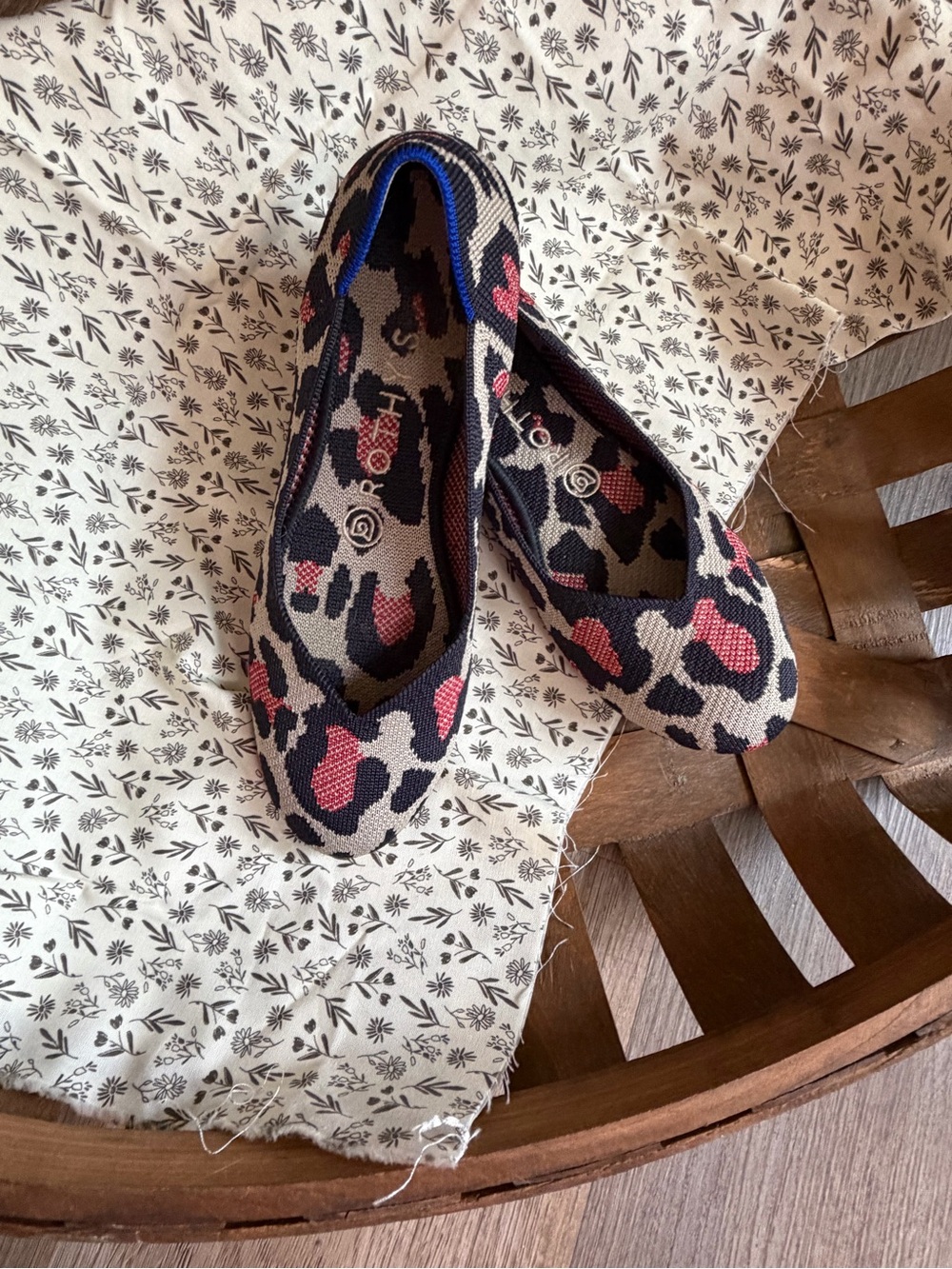 Rothy's Knit Ballet Flats in Black, Pink and Gray Leopard